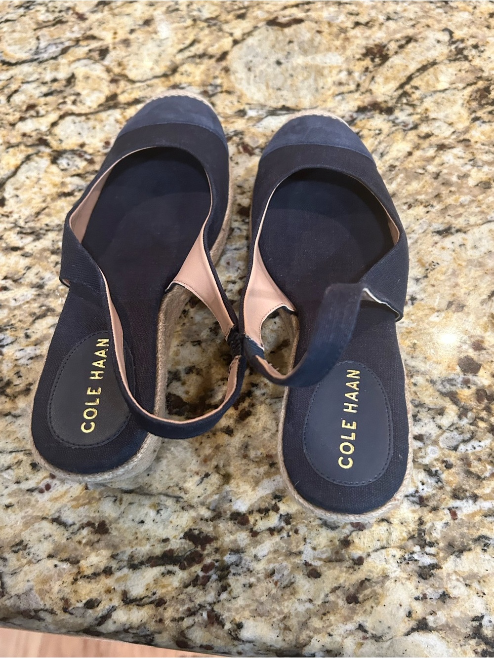 Cole Hasn Cloudfeel Blue Canvas Ankle Strap Espadrille Wedge Sandals Size 9.5 B